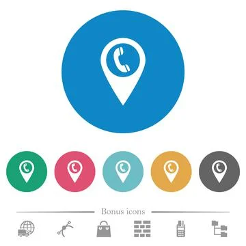 Call box GPS map location flat round icons Stock Illustration