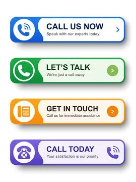 Call button banner set with telephone icons, contact symbols, colorful pane.. Stock Illustration
