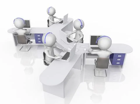 Call center with 3D figures Stock Illustration