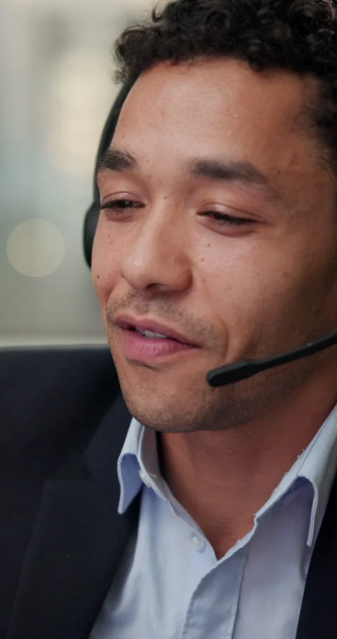 Call center, advice or man in office with headset, telecom or investment Stock Footage 341074268