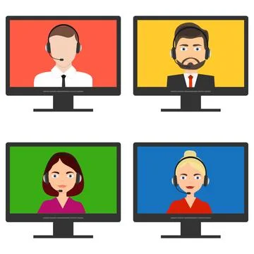 Call center agent on computer screen 스톡 일러스트