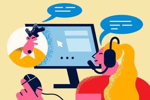 Call center agent consult client on computer call Illustrazione stock