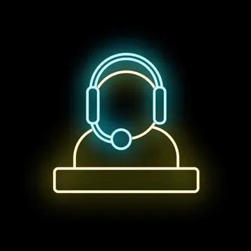 Call center agent with headset neon sign Stock Illustration