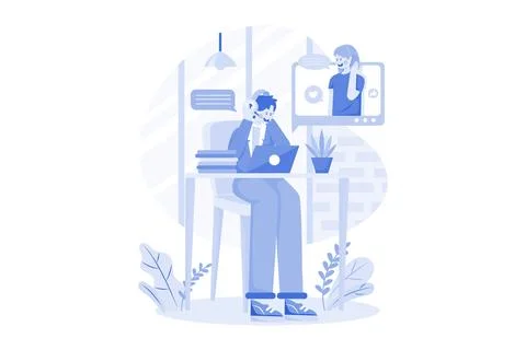 Call center agent with headset working on the support hotline Stock Illustration