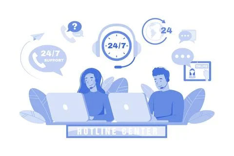 Call center agent with headset working on the support hotline Stock Illustration