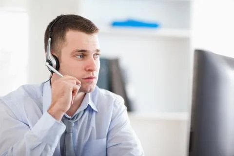 Call center agent speaking with costumer Stock Photos