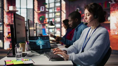Call center agent uses artificial intelligence to enhance customer interactions Stock Footage 305402501