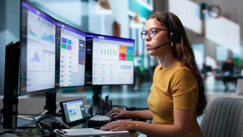 Call Center Agent Uses Software Dashboard Stock Footage 345862135