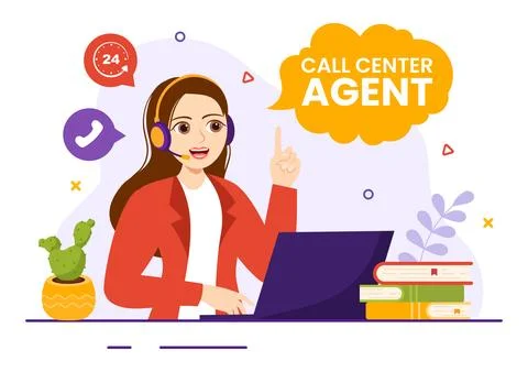 Call Center Agent Vector Illustration of Customer Service or Hotline Operat.. Stock Illustration