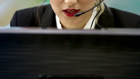 Call center agent watch computer screen Stock Footage 71481423