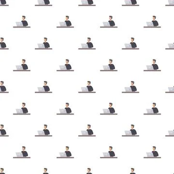 Call center agent working on laptop seamless pattern Illustrazione stock