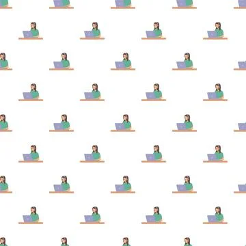 Call center agent working on laptop seamless pattern Illustrazione stock