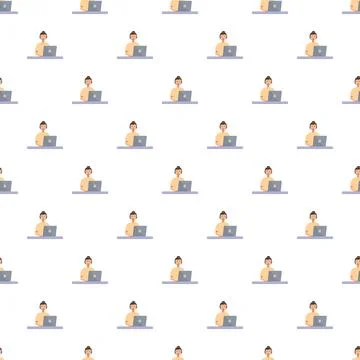Call center agent working with laptop seamless pattern Stock Illustration