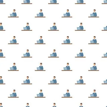 Call center agent working on laptop seamless pattern Stock Illustration