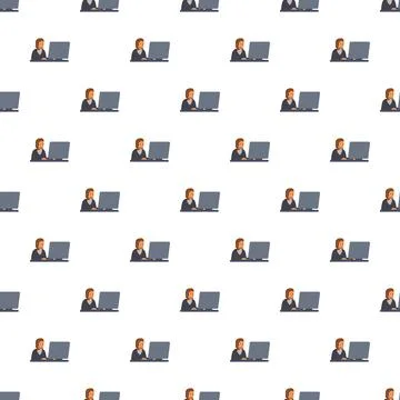 Call center agent working on laptop seamless pattern 库存插图