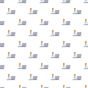 Call center agent working on laptop seamless pattern イラスト素材