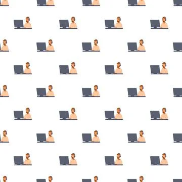 Call center agent working on laptop seamless pattern Stockillustratie