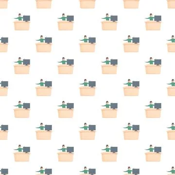 Call center agent working in seamless pattern Stock Illustration