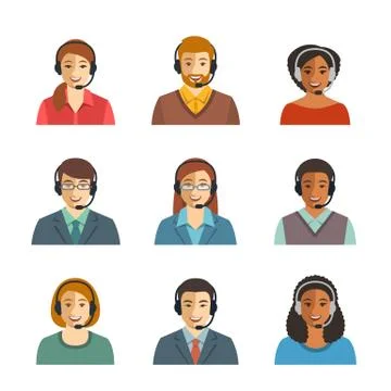 Call center agents flat avatars Stock Illustration