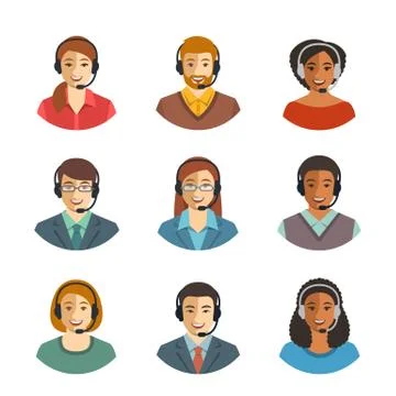 Call center agents flat avatars Stock Illustration