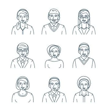 Call center agents flat line avatars Stock-Illustration