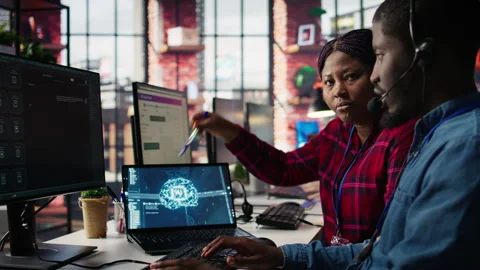 Call center agents using artificial intelligence tech to help customers Stock Footage 305402339