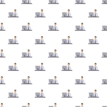 Call center agents working on computers seamless pattern Illustration
