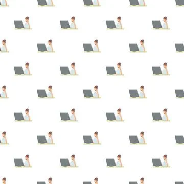 Call center agents working laptop customer support pattern Illustrazione stock