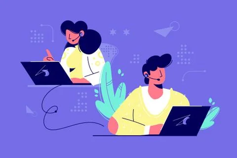 Call center assistants Stock Illustration