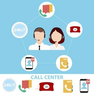 Call center, call center logo. Obtaining information from the call center Stock Illustration