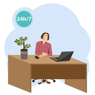 Call center. The call center operator is sitting at the table. Customer 库存插图