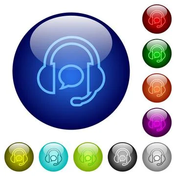Call center with chat bubble outline color glass buttons Stock Illustration