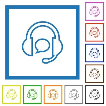 Call center with chat bubble outline flat framed icons Stock Illustration