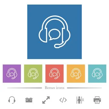 Call center with chat bubble outline flat white icons in square backgrounds Illustrazione stock