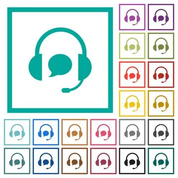 Call center with chat bubble solid flat color icons with quadrant frames Stock Illustration