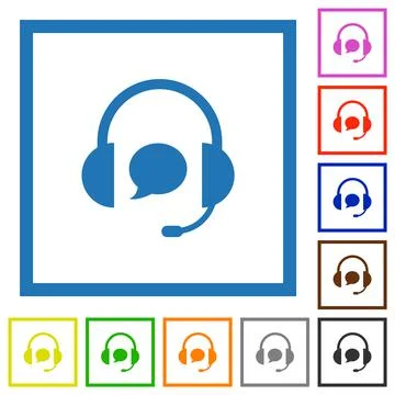 Call center with chat bubble solid flat framed icons Stockillustratie