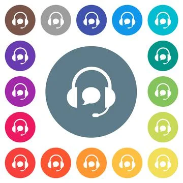 Call center with chat bubble solid flat white icons on round color background 스톡 일러스트