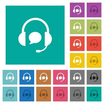 Call center with chat bubble solid square flat multi colored icons Stock Illustration
