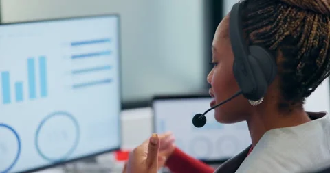 Call center, computer and business black woman in office for contact us, sale Stock Footage 335783521