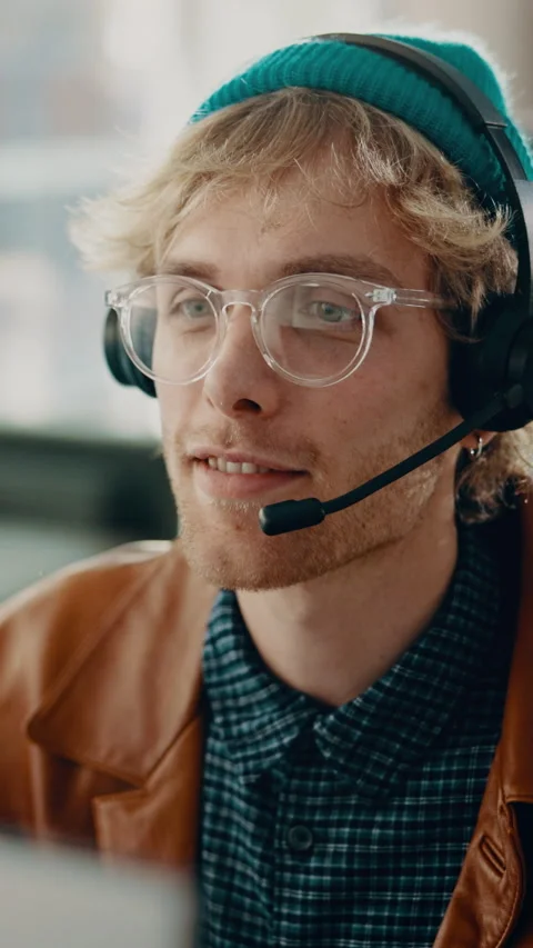 Call center, computer and man with multilingual support, speaking or Stock Footage 338104558