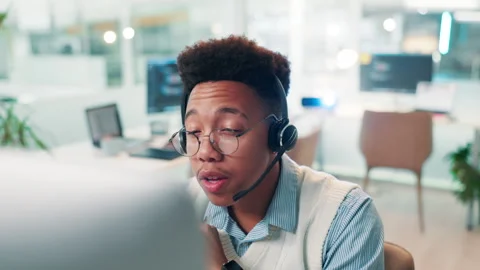 Call center, computer or man in IT support for advice, software update or Stock Footage 297157215