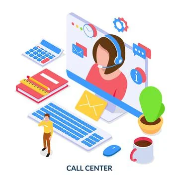 Call center concept. Round-the-clock  customer support.  Stock Illustration