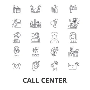 Call center, customer service, agent, client help, operator, support, contact Illustrazione stock