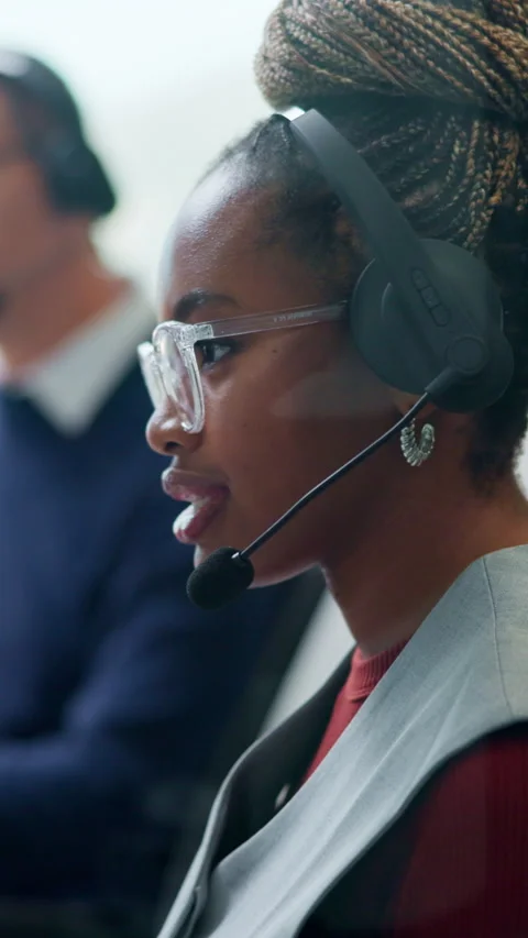 Call center, customer support and woman in workplace with headset, help or Stock Footage 335745092