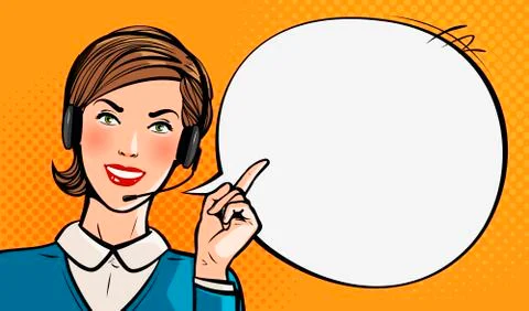 Call center, customer support, helpdesk or service concept. Beautiful young girl Stock Illustration