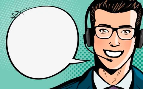 Call center, customer support, helpdesk or service concept. Man with headset Stock Illustration