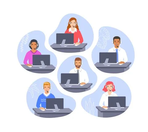 Call center customer support operators at office Stock Illustration