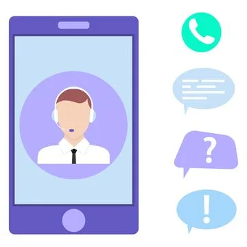 Call center, customer support on a smartphone. Vector illustration. Stock Illustration
