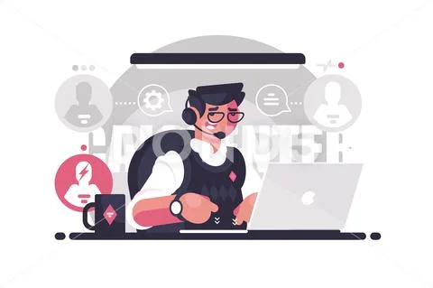 Call center employee in the workplace Stock Illustration