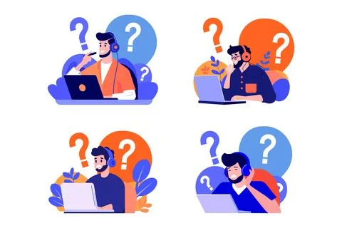 Call center in flat style collection Stock Illustration